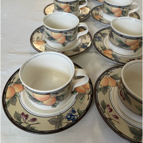 Mikasa Garden Harvest Intaglio Stoneware Tea Cup & Saucer Sets (10 sets). - Picture 2 of 8